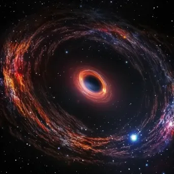 Black hole with swirling cosmic debris and gravitational lensing effects - Image 1