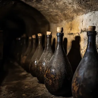 Aging Vintage Wine Bottles in Cellar