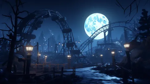 Eerie low poly depiction of an abandoned amusement park under moonlight - Image 1