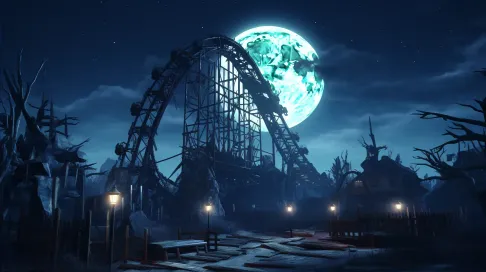 Eerie low poly depiction of an abandoned amusement park under moonlight - Image 2