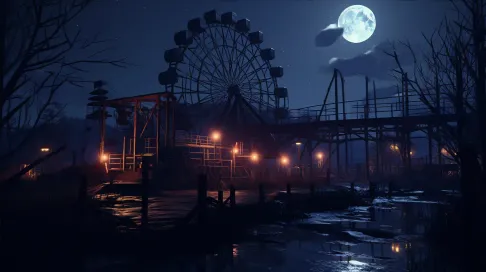 Eerie low poly depiction of an abandoned amusement park under moonlight - Image 4