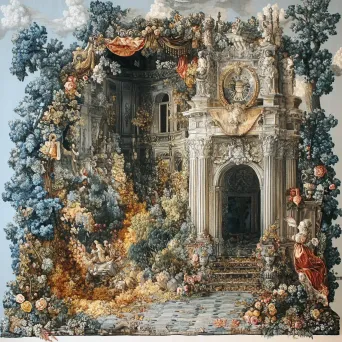 Artistic rendering displaying the grandeur and diverse textures of a Baroque tapestry - Image 3