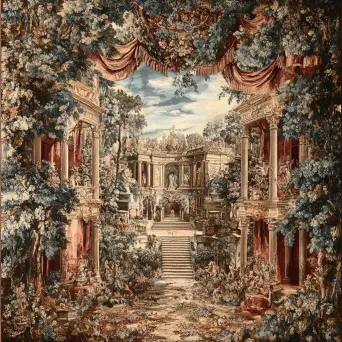 Artistic rendering displaying the grandeur and diverse textures of a Baroque tapestry - Image 4