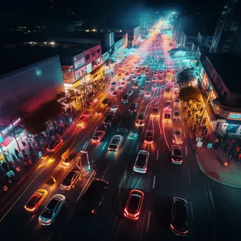 Street view of vehicles adorned with neon lights - Image 1