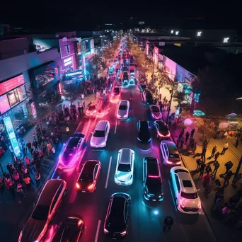 Street view of vehicles adorned with neon lights - Image 2