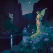 Enchanting scene of twilight fairy glen with ethereal creatures - Image 4