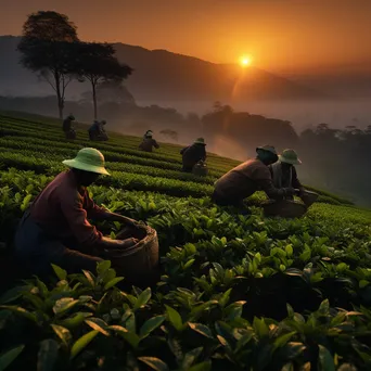 Workers preparing to gather tea leaves at dawn - Image 3