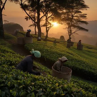 Workers preparing to gather tea leaves at dawn - Image 4