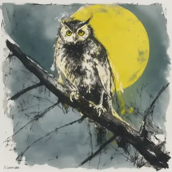 Old owl perched on a tree branch under moonlight symbolizing wisdom - Image 3