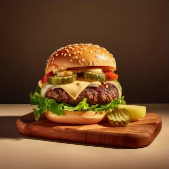 Gourmet cheeseburger on wooden board, shot on OnePlus 9 Pro - Image 3