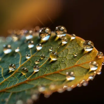 Microscopic view of leaf surface with dewdrops - Image 1