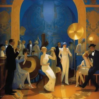 Image of a classic 1920s speakeasy scene with flapper dresses and jazz musicians - Image 3