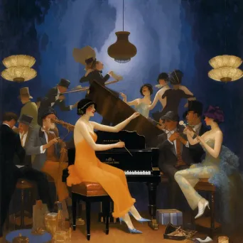 Image of a classic 1920s speakeasy scene with flapper dresses and jazz musicians - Image 4