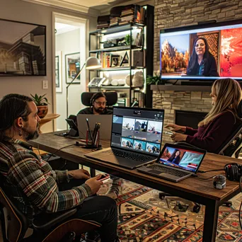 Professionals in a virtual networking session using laptops - Image 3