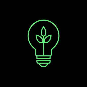 Logo featuring a monoline illustration of a light bulb with a plant growing inside, in green and black. - Image 1