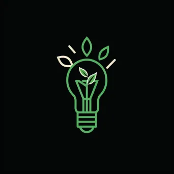 Logo featuring a monoline illustration of a light bulb with a plant growing inside, in green and black. - Image 3