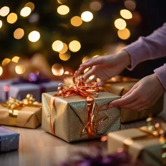 Hands wrapping gifts in festive Christmas paper - Image 4