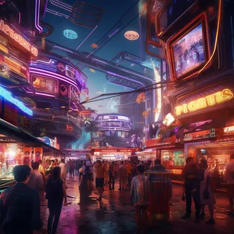 Futuristic marketplace with robotic vendors and colorful lights - Image 2