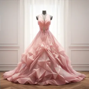 Ballerina pink, low poly ball gown detailed with geometric petals - Image 4