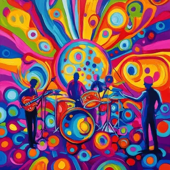 Psychedelic 1960s concert scene in pop art style - Image 3