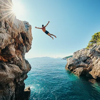 Athlete cliff diving into blue water - Image 3