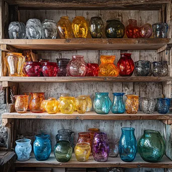 Colorful handmade glass art pieces displayed in workshop - Image 3