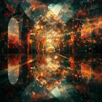 Abstract Geometric Landscape with Glowing Gate