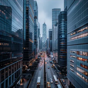 Urban cityscape with towering skyscrapers and busy streets below - Image 3