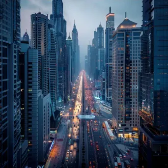 Urban cityscape with towering skyscrapers and busy streets below - Image 4