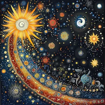 Celestial night sky in Indigenous Australian dot painting style, stars form Aboriginal Dreamtime stories - Image 4