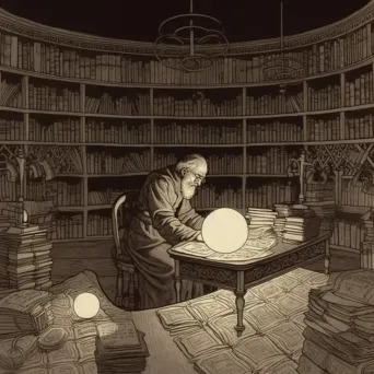 Ancient scholar studying by candlelight in a dusty library full of scrolls and tomes - Image 3