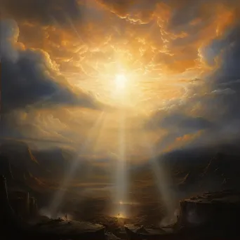 Image showing first sunrise with golden rays piercing through clouds - Image 2