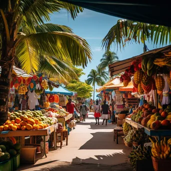 Local marketplace with fresh fruits and handicrafts on a tropical island - Image 1