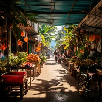 Local marketplace with fresh fruits and handicrafts on a tropical island - Image 2