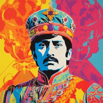 Colourful pop art depiction of Emperor Akbar with geometric patterns and traditional motifs - Image 3