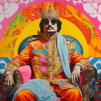 Colourful pop art depiction of Emperor Akbar with geometric patterns and traditional motifs - Image 4