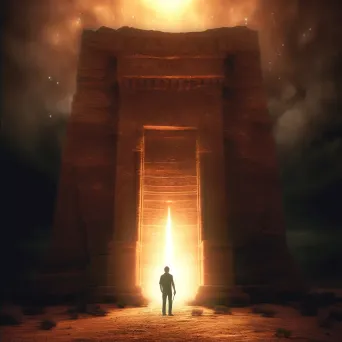 Figure in front of glowing ancient door - Image 2