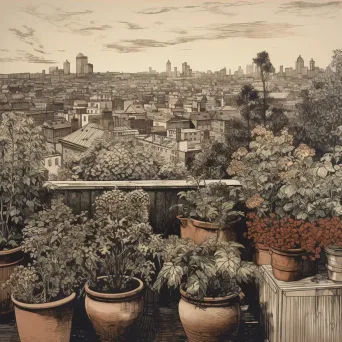 Rooftop garden with blooming flowers overlooking city skyline - Image 4