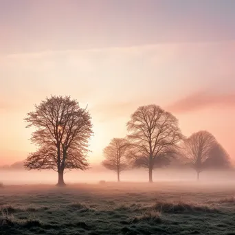 Trees in a foggy meadow at sunrise - Image 3