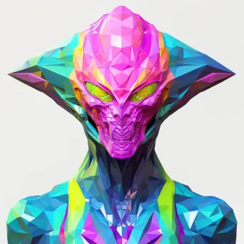 Low-poly alien creature in neon colors - Image 1