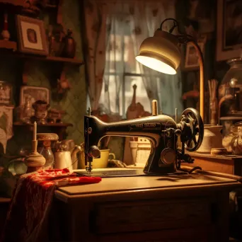 Vintage sewing machine placed at the center of a cozy craft room - Image 1