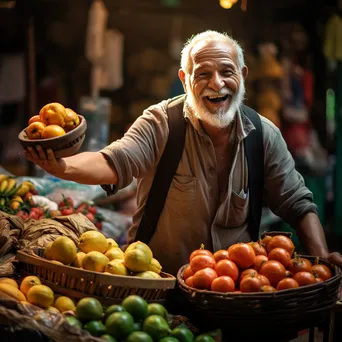 Vendor selling organic fruits at a busy market. - Image 1