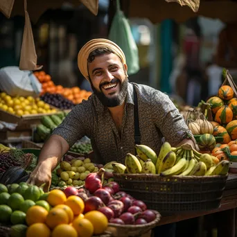 Vendor selling organic fruits at a busy market. - Image 3