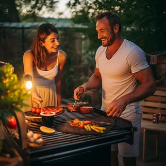 Couple Grilling Steaks Together