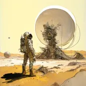 Astronaut standing on barren alien landscape with spaceship - Image 4