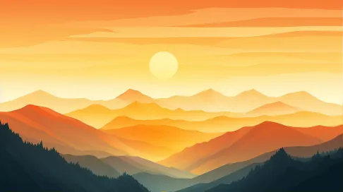 Polygonal depiction of serene mountain landscape at sunrise - Image 1