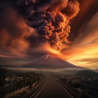 Sunrise illuminating ash clouds over an active volcano - Image 1