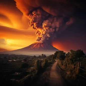 Sunrise illuminating ash clouds over an active volcano - Image 2