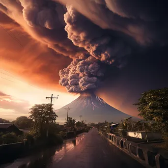 Sunrise illuminating ash clouds over an active volcano - Image 3