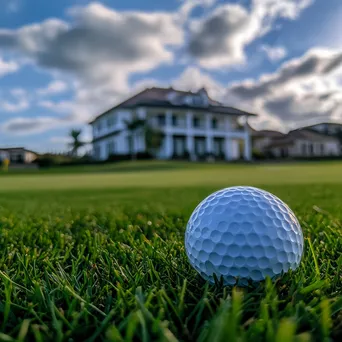 Golf Ball with Clubhouse Backdrop